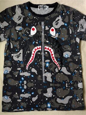 BAPE A Bathing Ape Space Camo Shark Tee Full Zip Print Black Size M